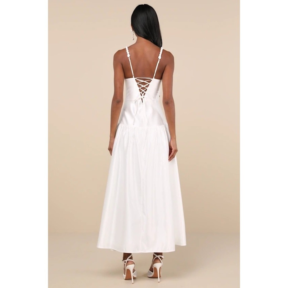 NWT Lulus Modern Adoration White Satin Backless Lace-Up Maxi Dress Extra Large - Picture 2 of 11